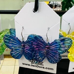 JenDore Handmade Blue Purple Butterfly Dangle Drop Earrings Hypoallergenic